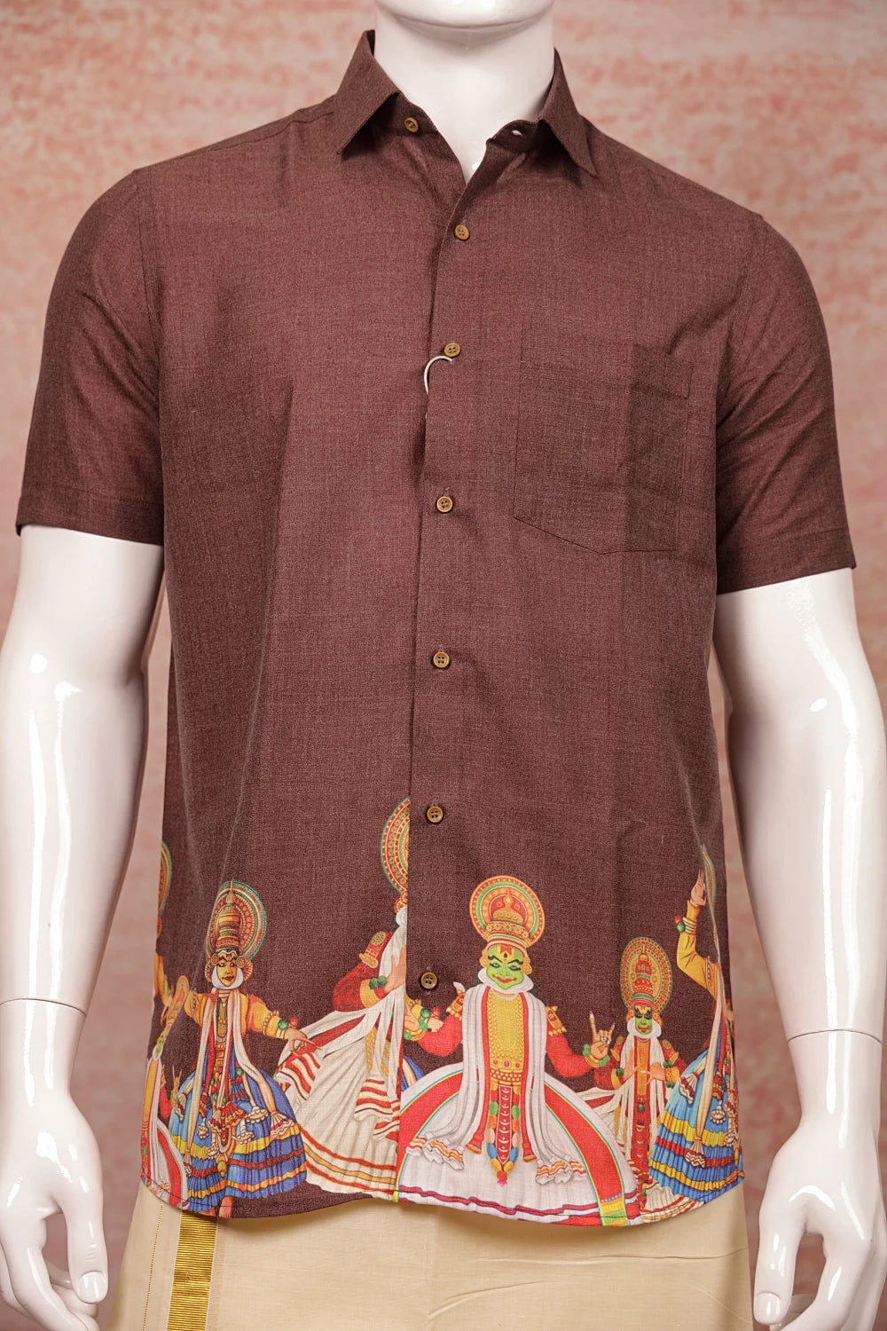 Dark Antique Mauve Color Cotton Kadhakali Printed Shirt