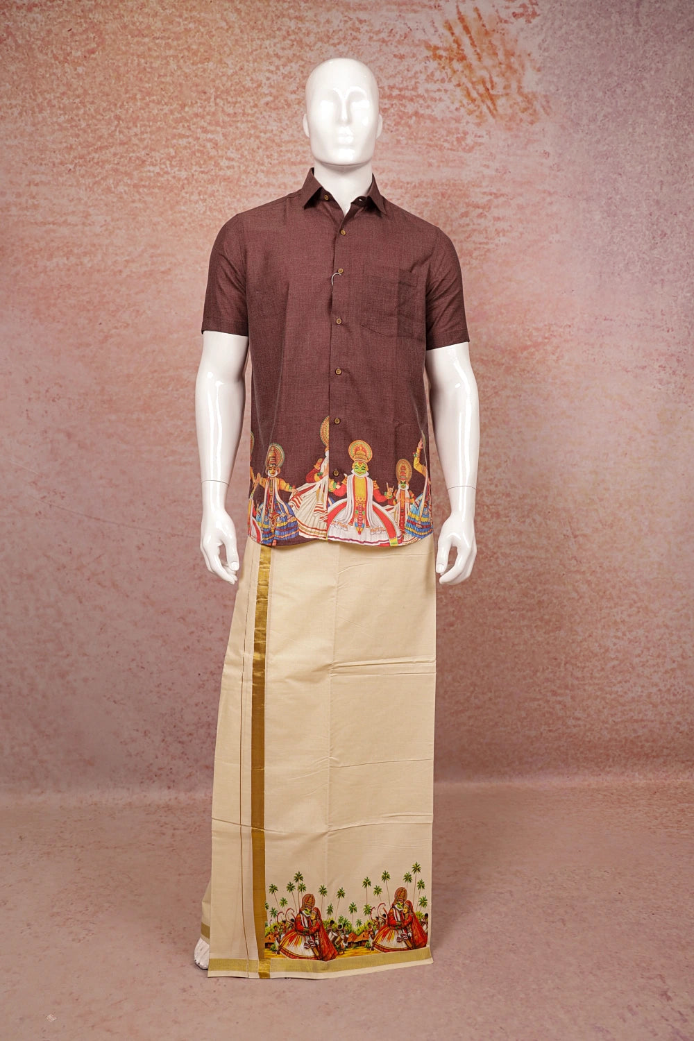 Dark Antique Mauve Color Cotton Kadhakali Printed Shirt