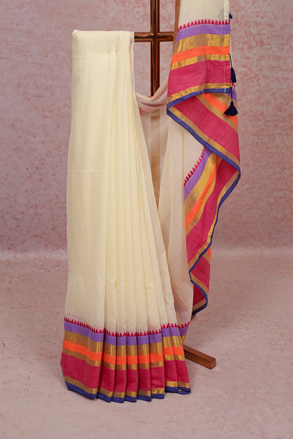 Cream Mul Cotton Kerala Saree