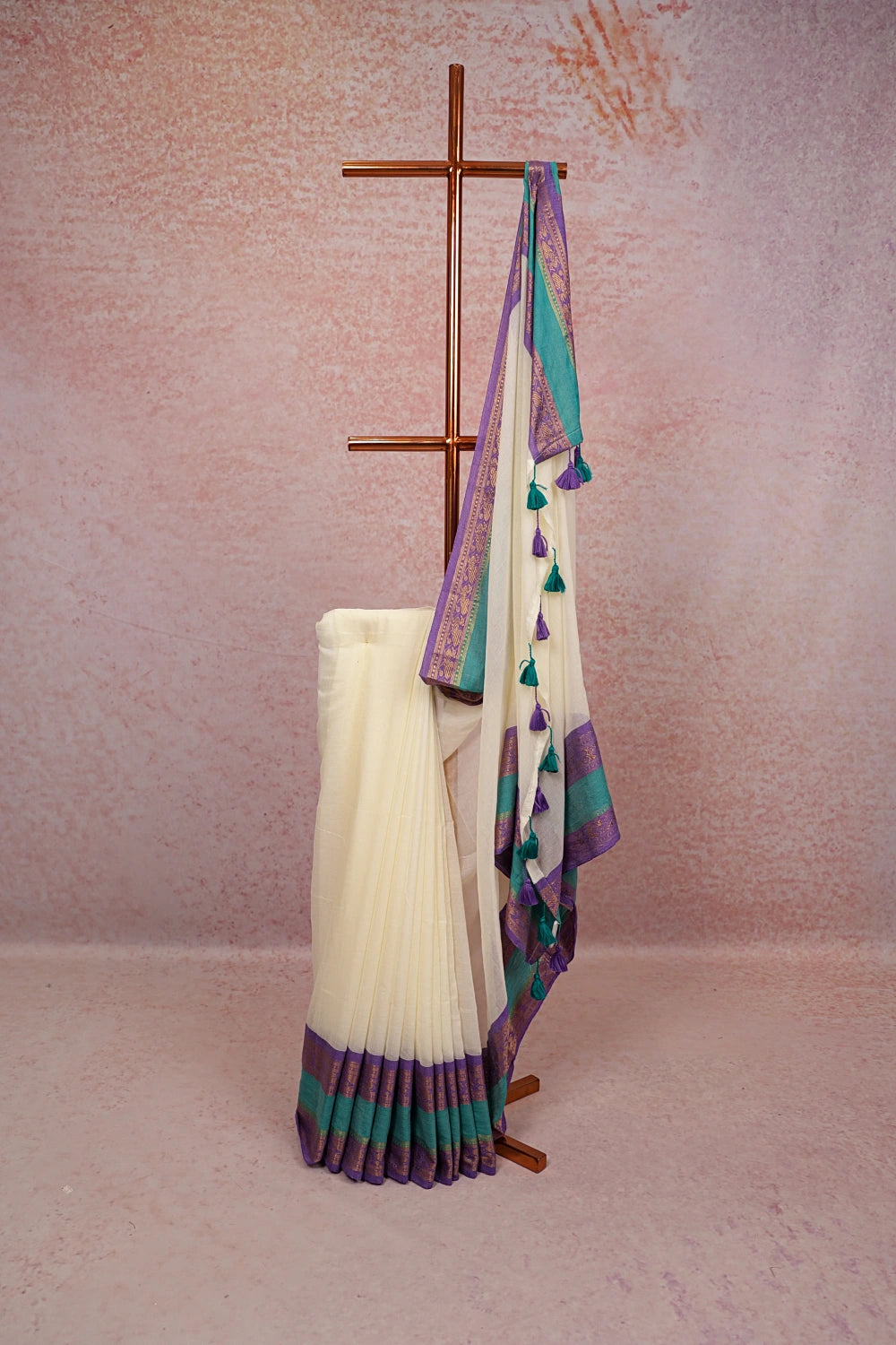 Off White Mul Cotton Kerala Saree
