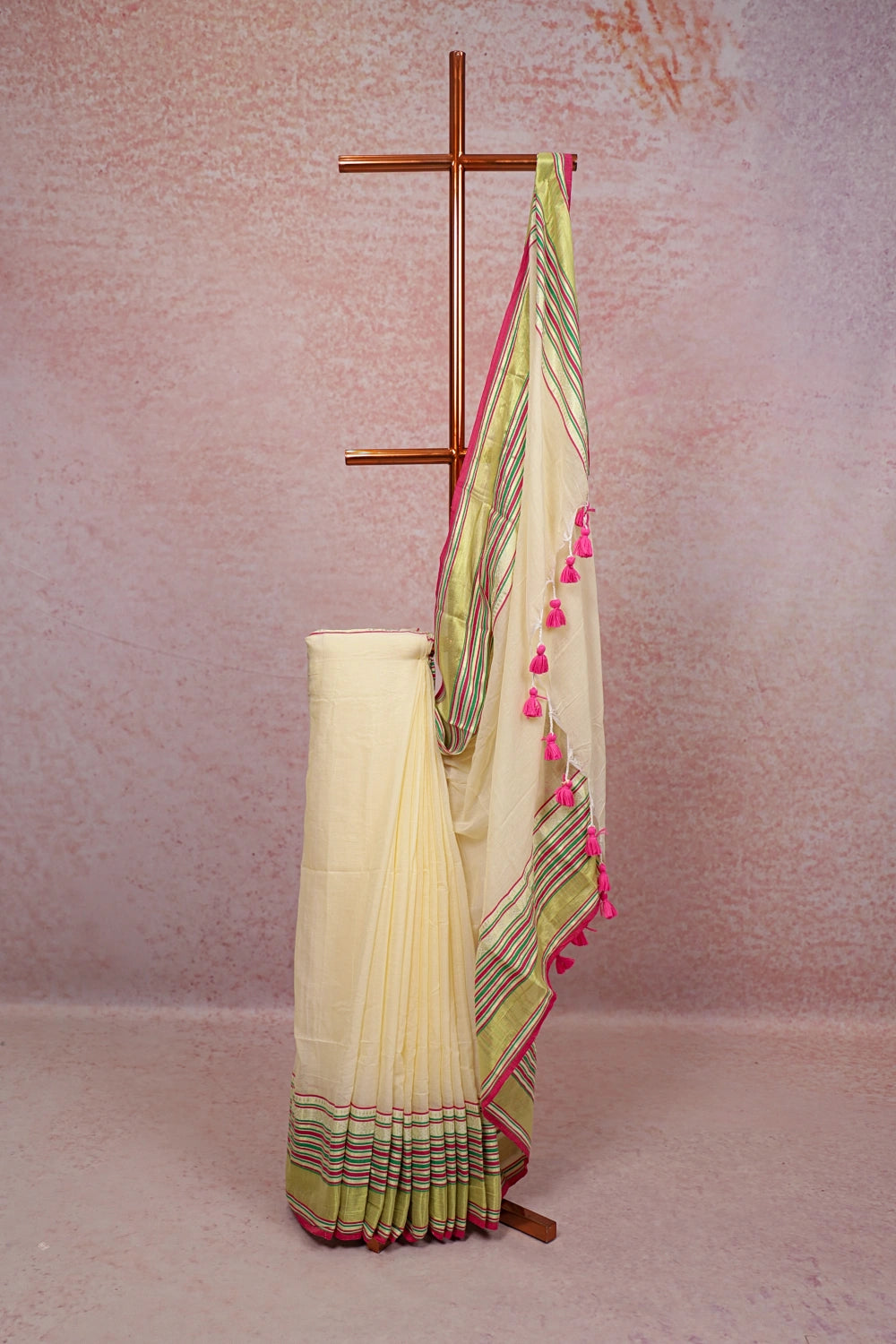 Dark Cream Mul Cotton Kerala Saree
