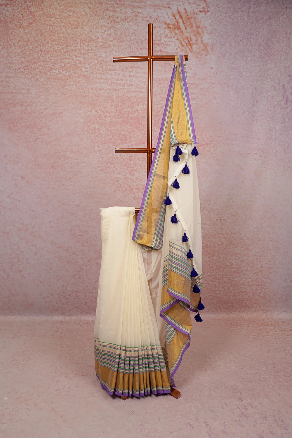 Off White Mul Cotton Kerala Saree