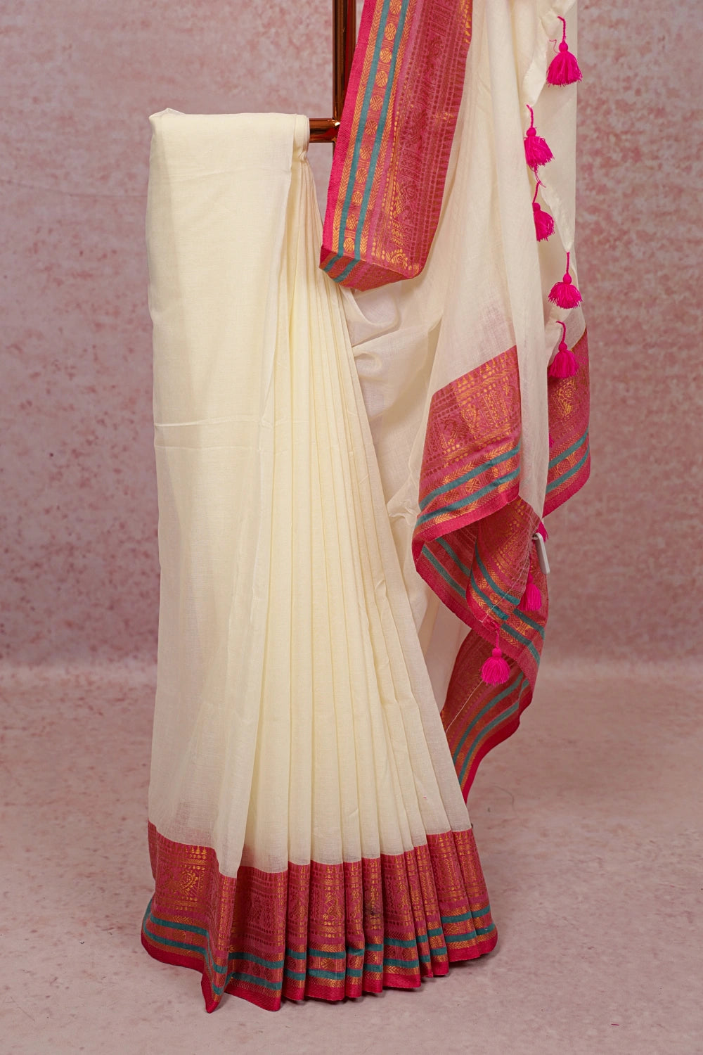 Cream Mul Cotton Kerala Saree