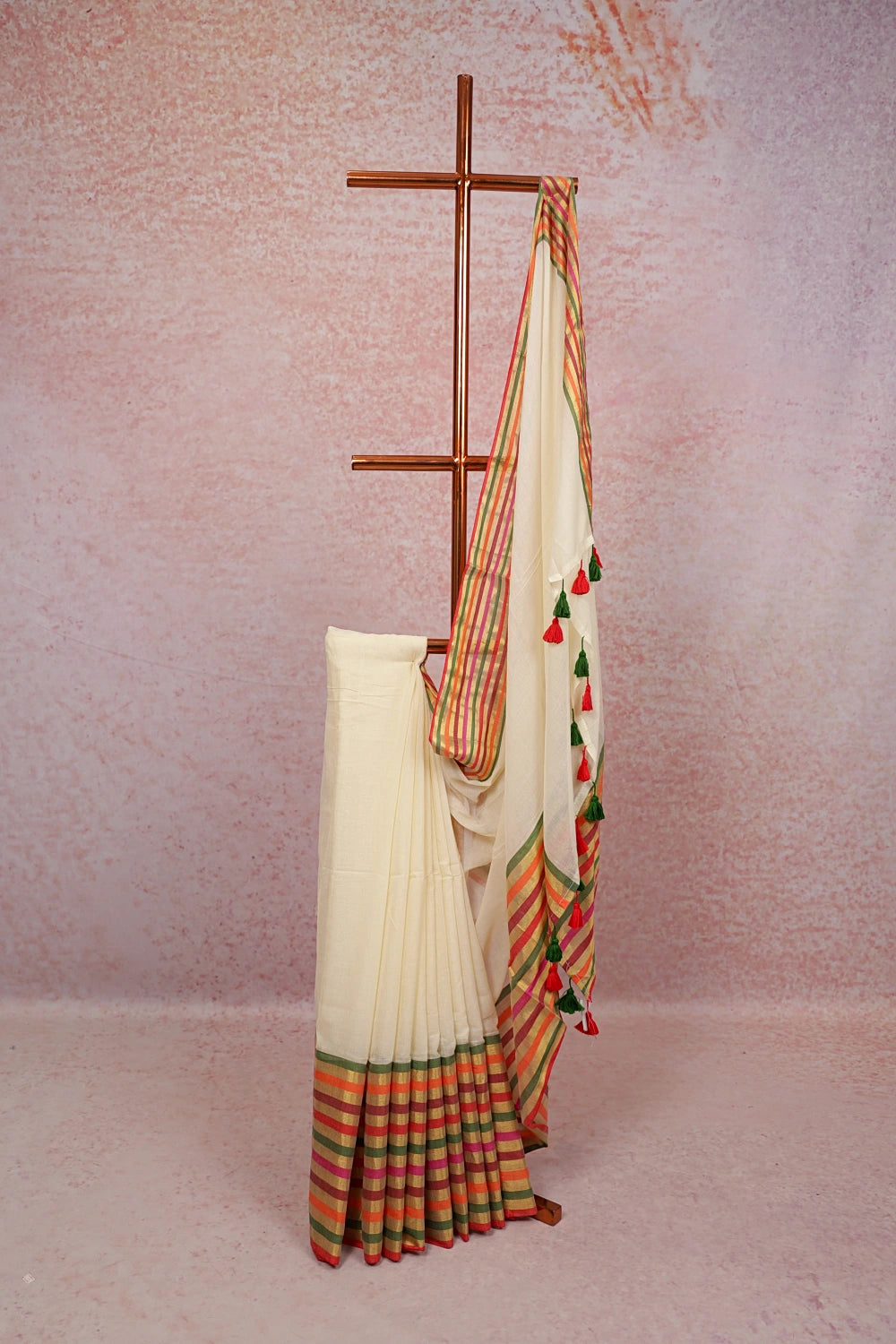 Off White Mul Cotton Kerala Saree