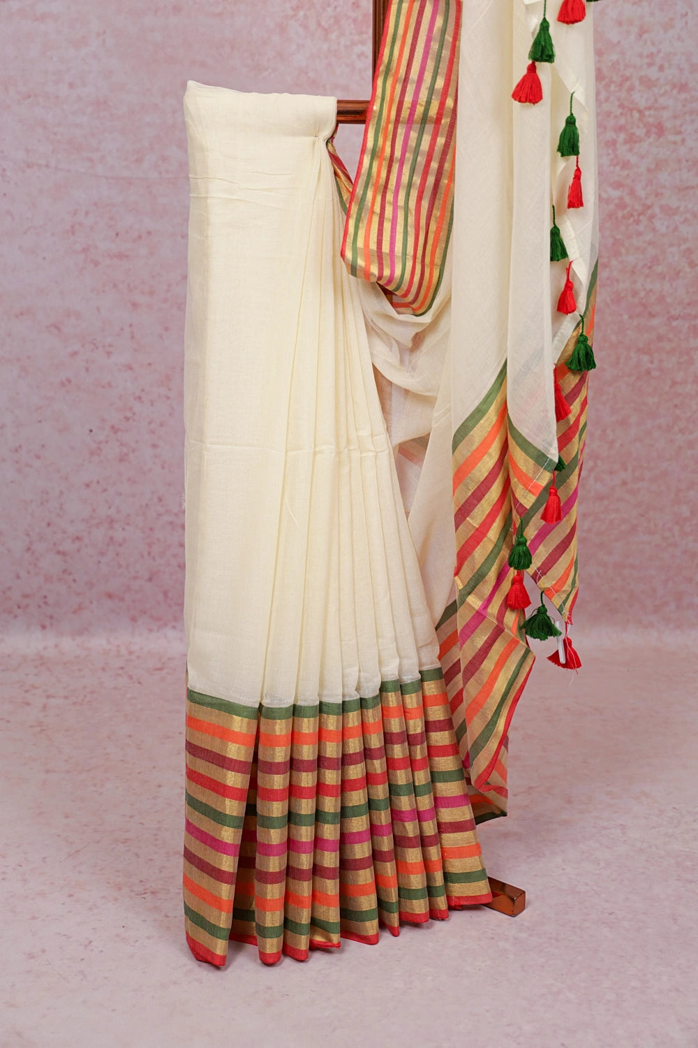 Off White Mul Cotton Kerala Saree