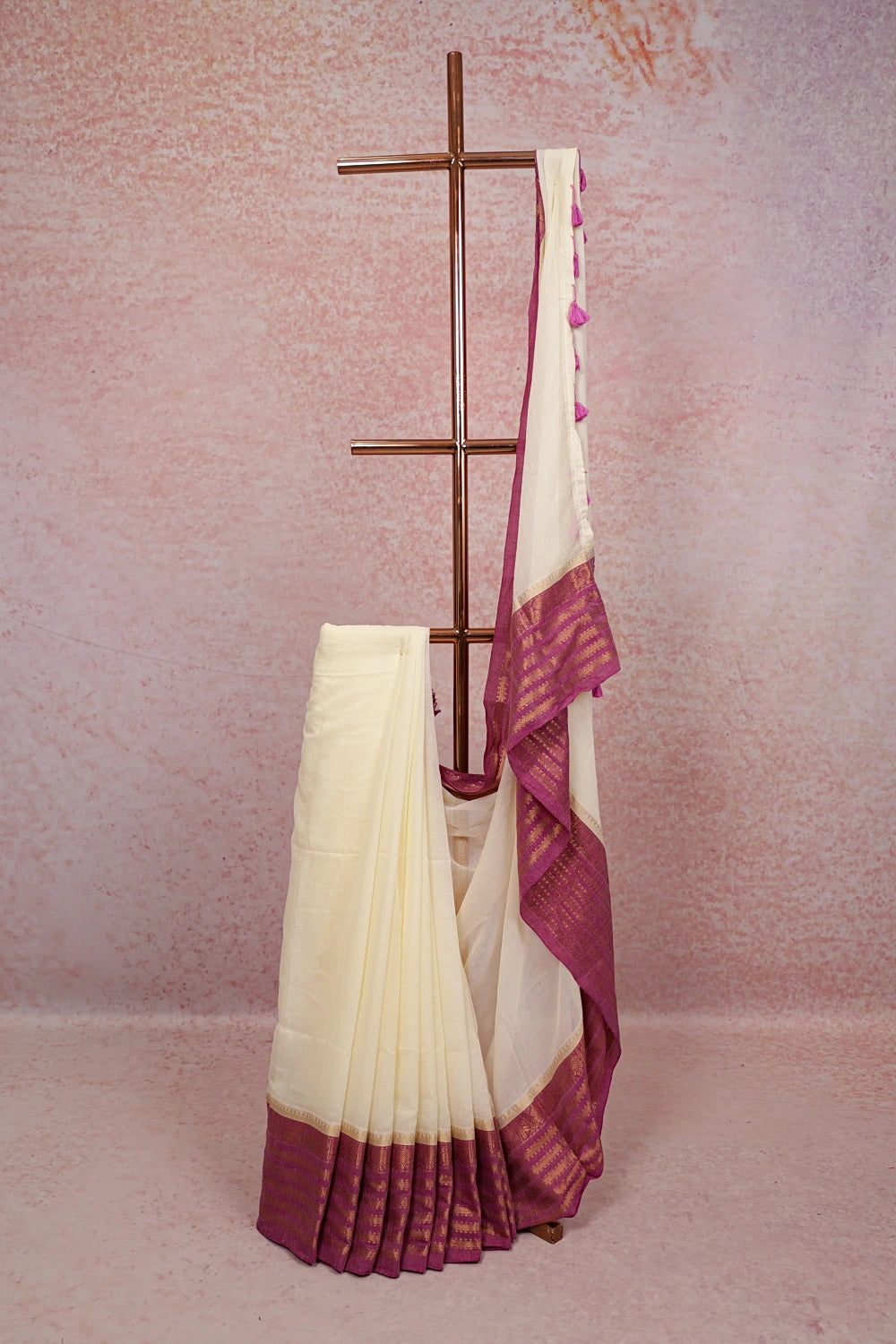 Cream Mul Cotton Kerala Saree