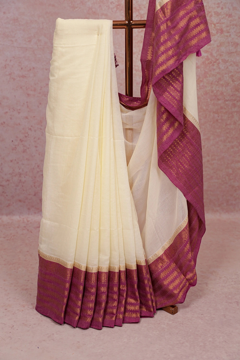 Cream Mul Cotton Kerala Saree