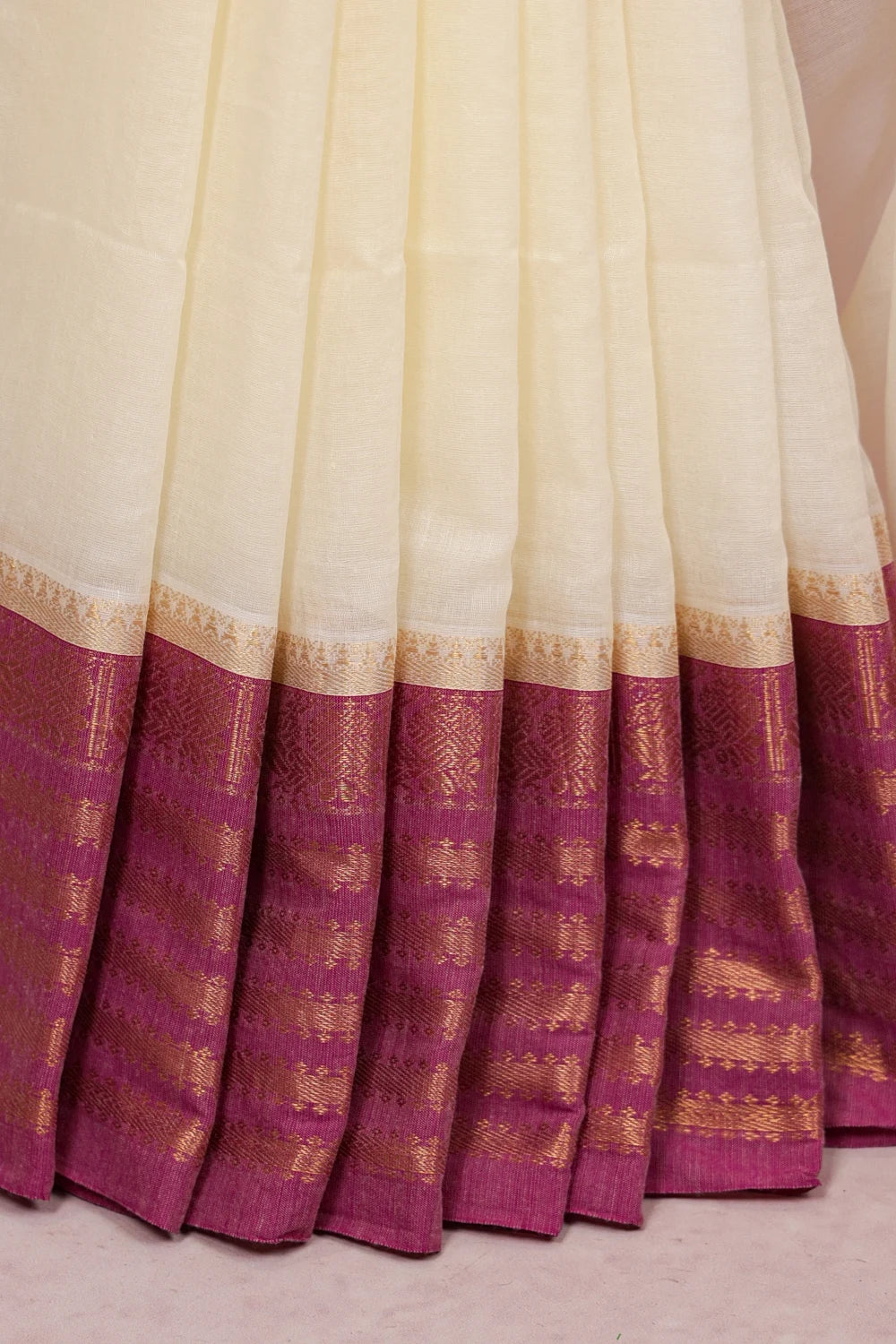 Cream Mul Cotton Kerala Saree