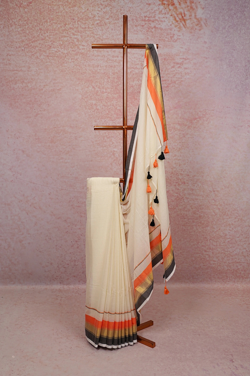 Off White Mul Cotton Kerala Saree