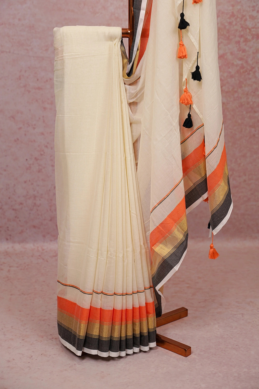 Off White Mul Cotton Kerala Saree