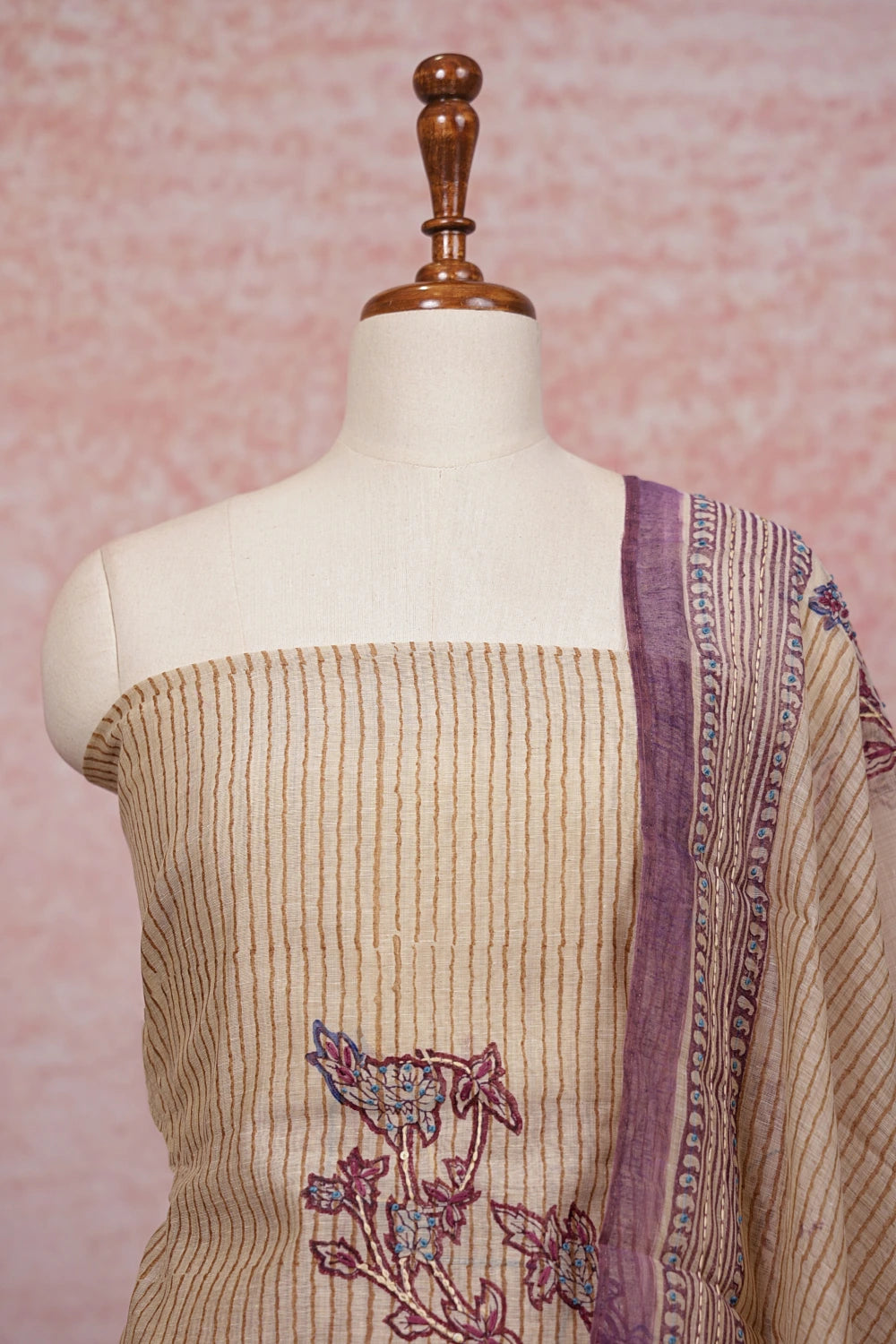 Sandal Semi Chanderi Embroidery Unstitched Churidhar Material