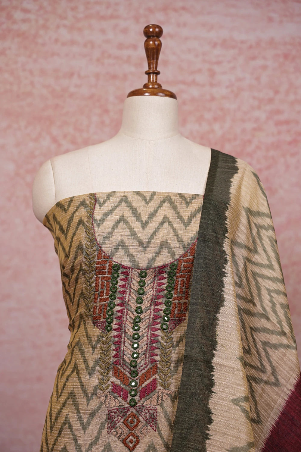Sandal Semi Chanderi Printed Unstitched Churidhar Material