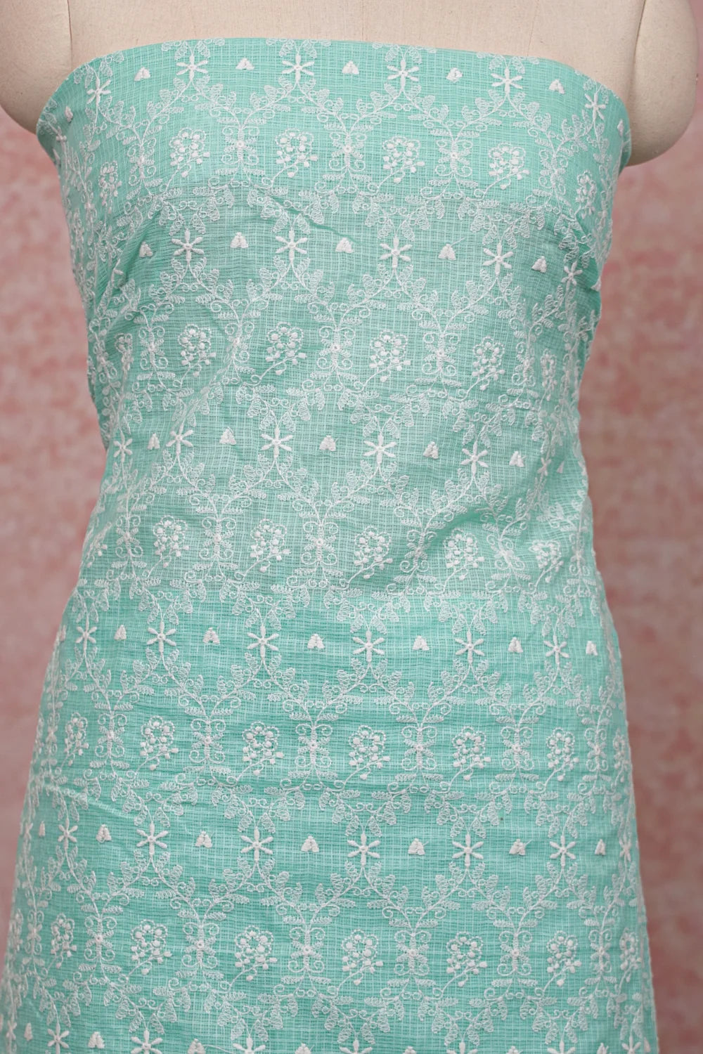 Sapphire Green Kota Embroidery Unstitched Churidhar Material