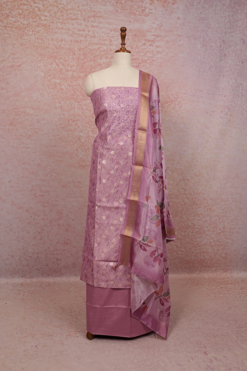 Lavender Semi Chanderi Unstitched Churidhar Material