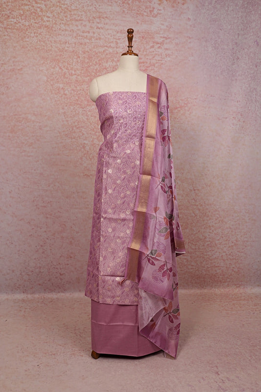 Lavender Semi Chanderi Unstitched Churidhar Material