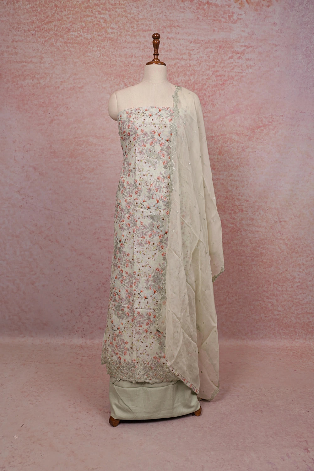 Light Green Cotton Printed Unstitched Churidhar Material