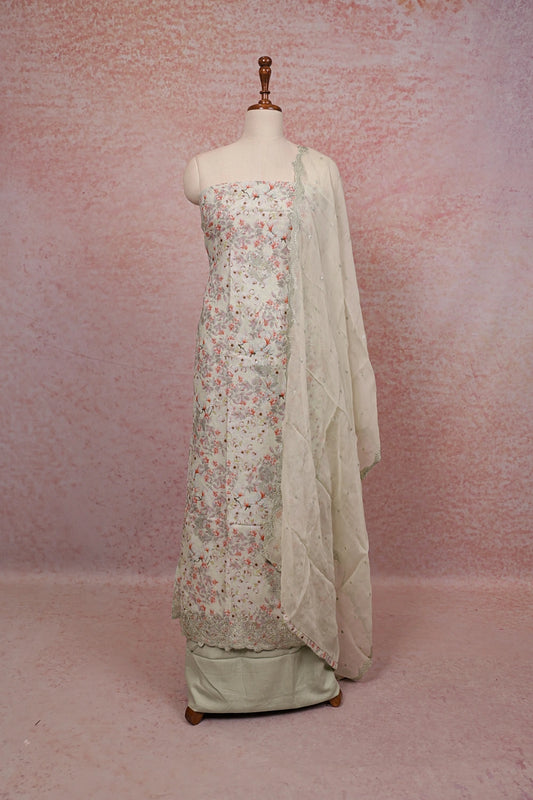 Light Green Cotton Printed Unstitched Churidhar Material