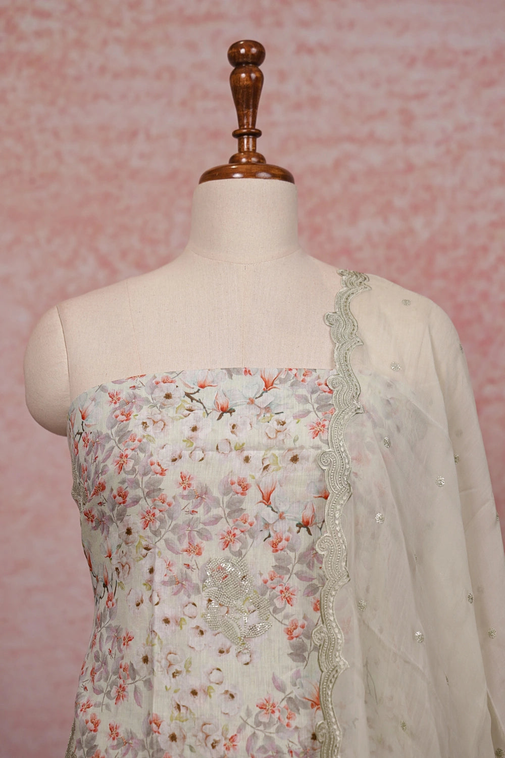 Light Green Cotton Printed Unstitched Churidhar Material