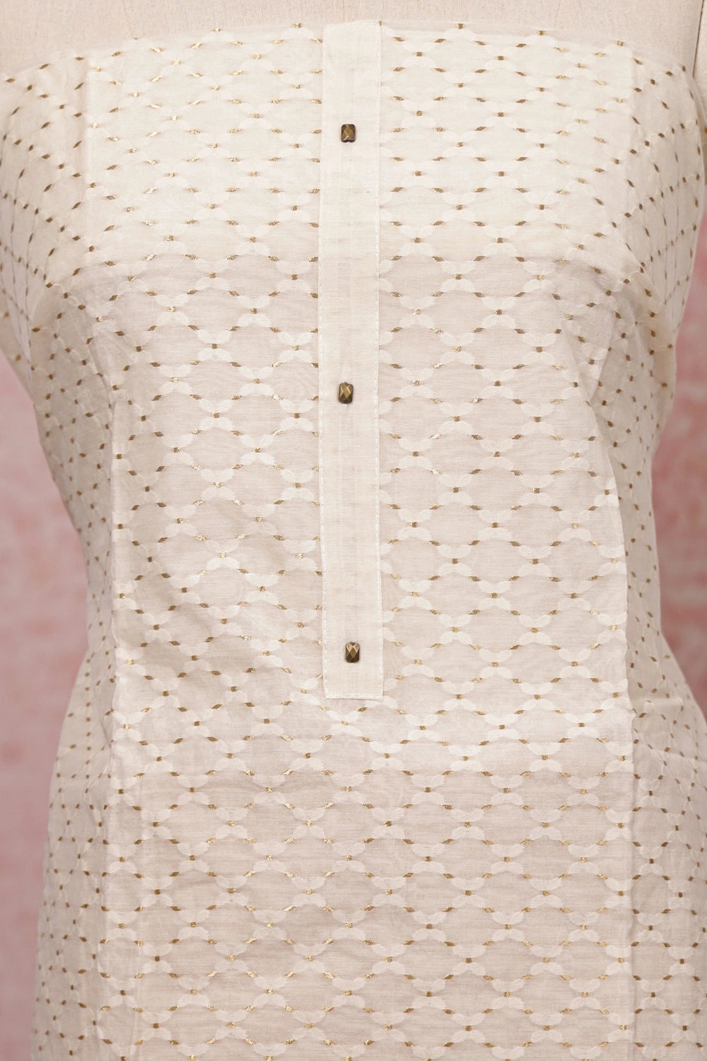 Cream Semi Chanderi Printed Unstitched Churidhar Material