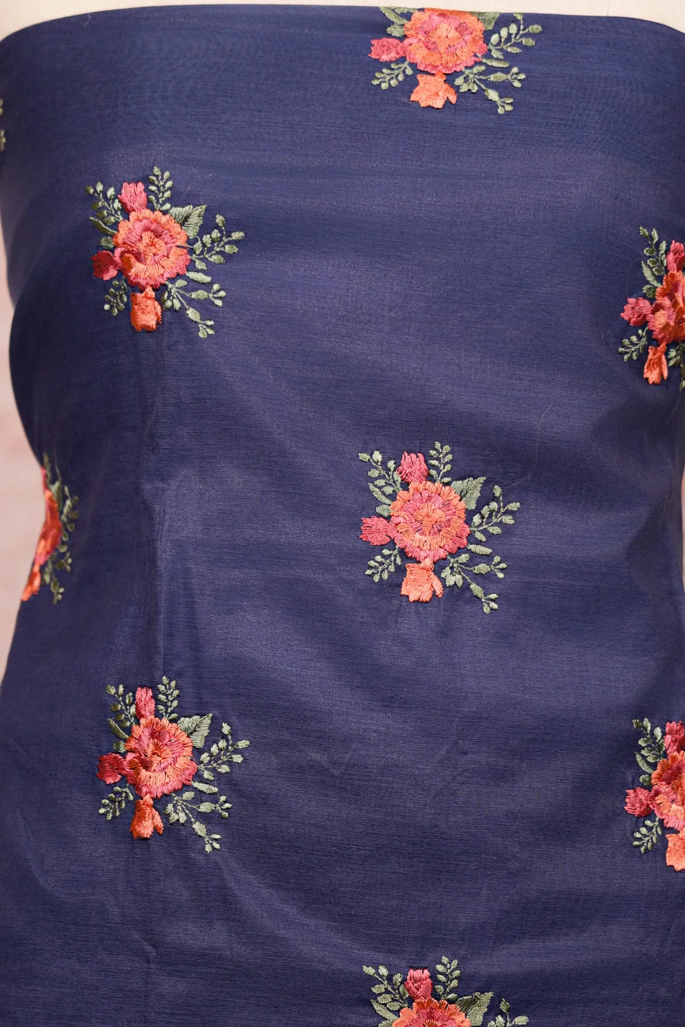 Blue Semi Silk Embroidery Unstitched Churidhar Material