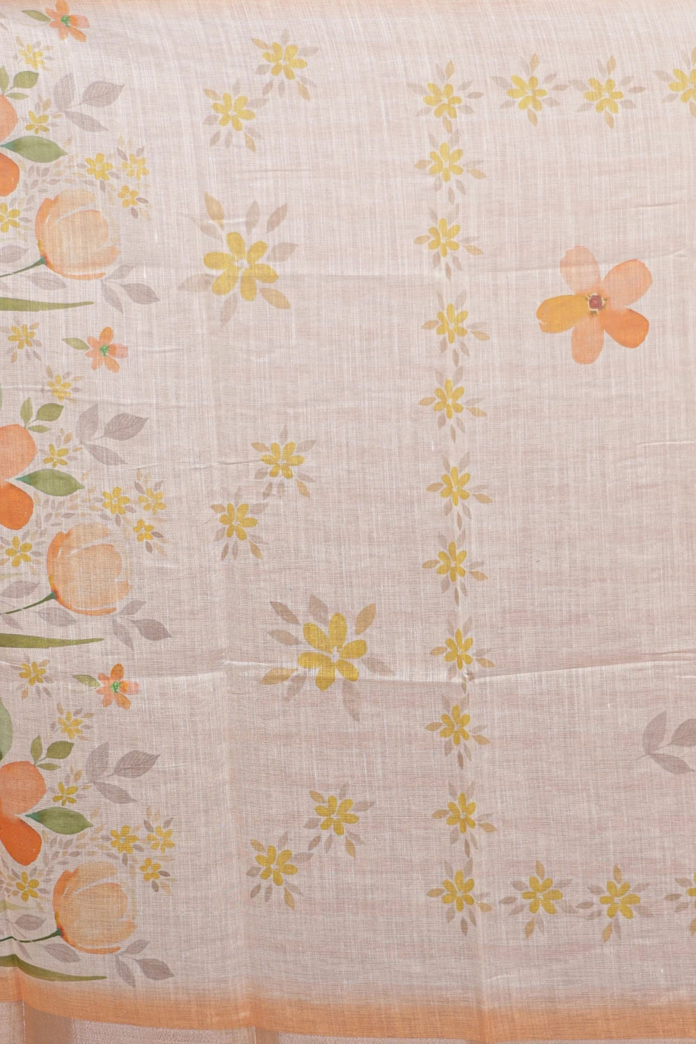 Cream Semi Linen Beads Work Unstitched Churidhar Material