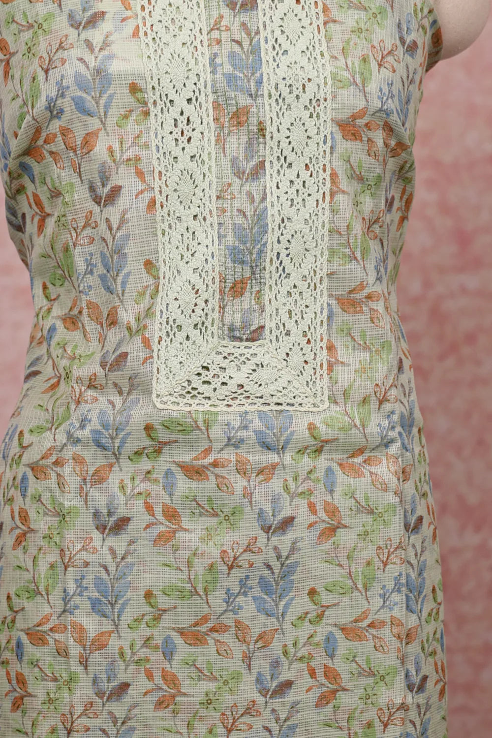 Light Green Kota Printed Unstitched Churidhar Material