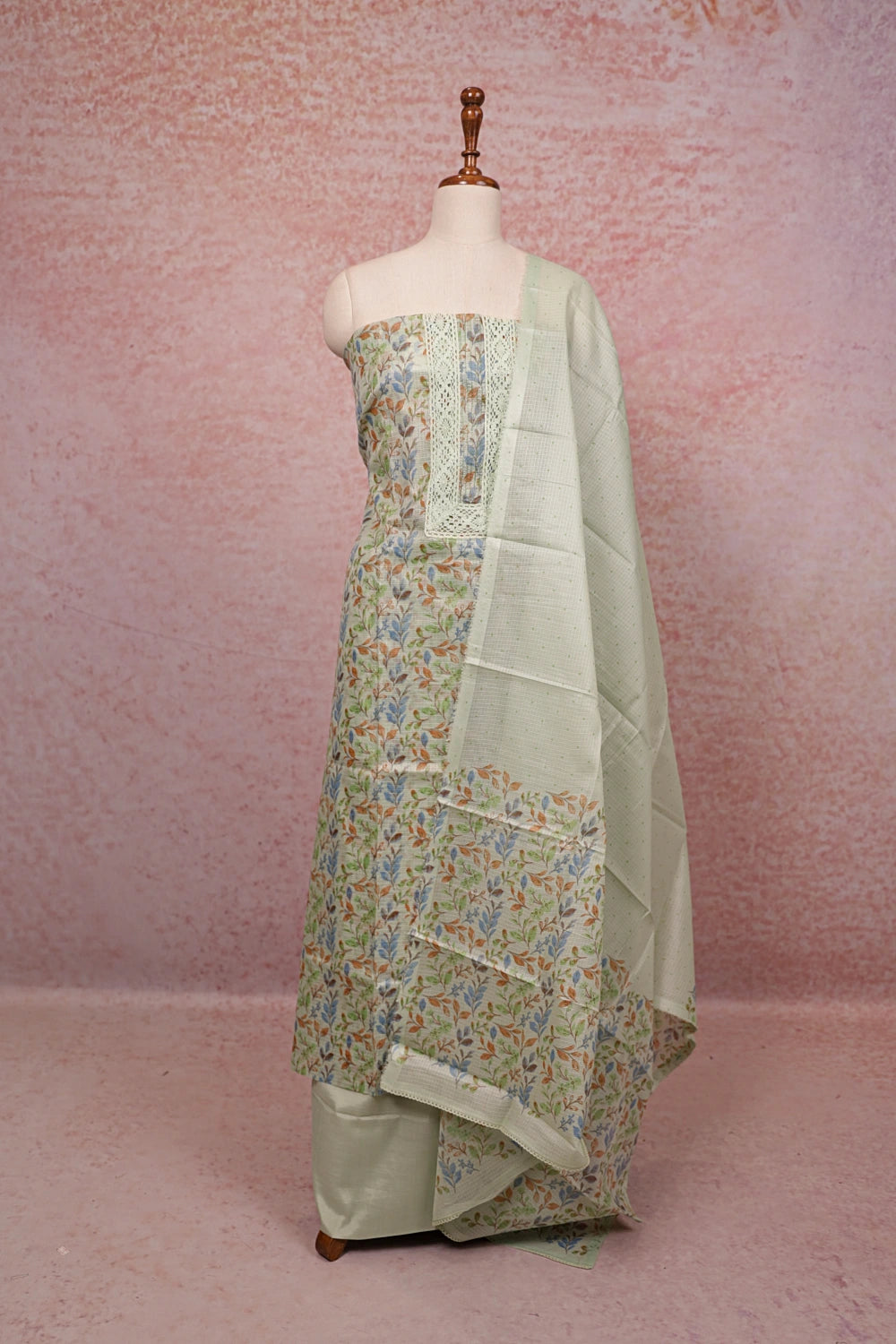 Light Green Kota Printed Unstitched Churidhar Material