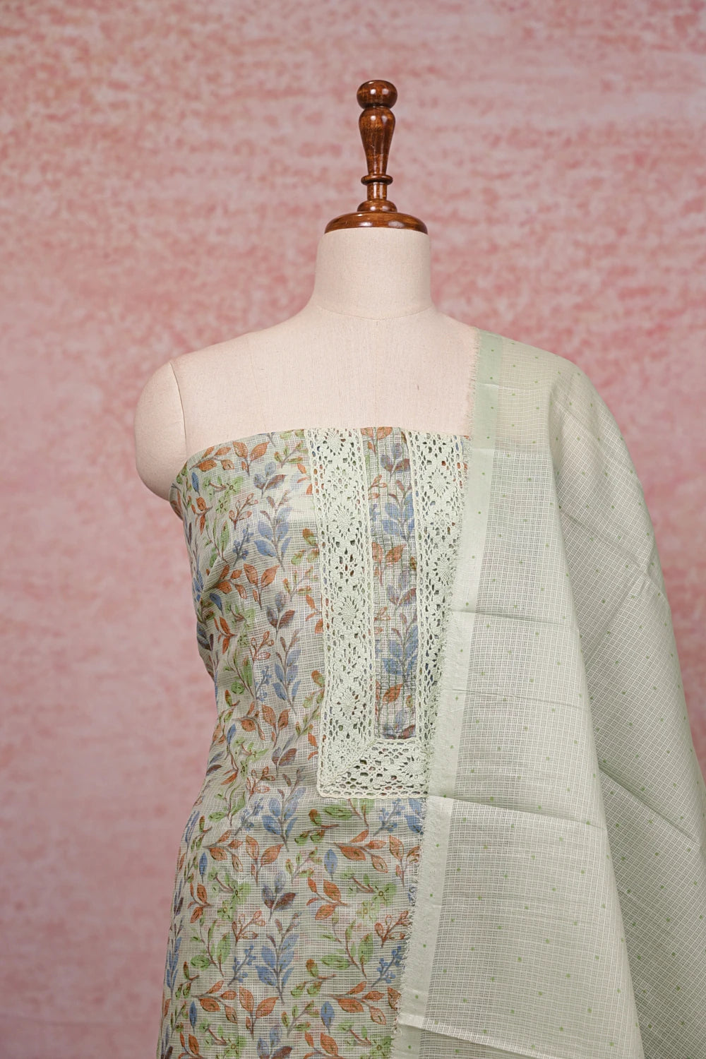 Light Green Kota Printed Unstitched Churidhar Material