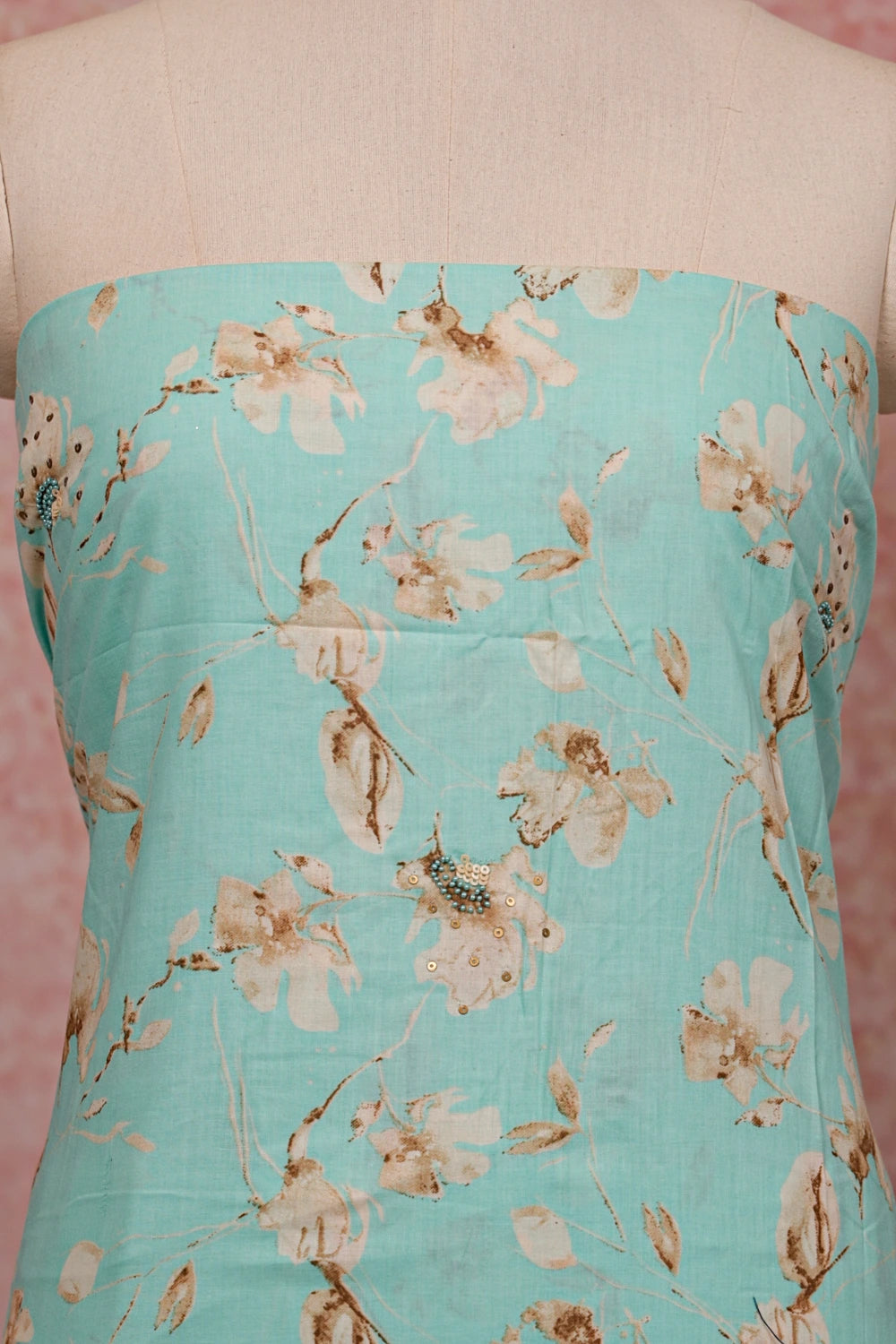 Greenish Blue Cotton Printed Unstitched Churidhar Material