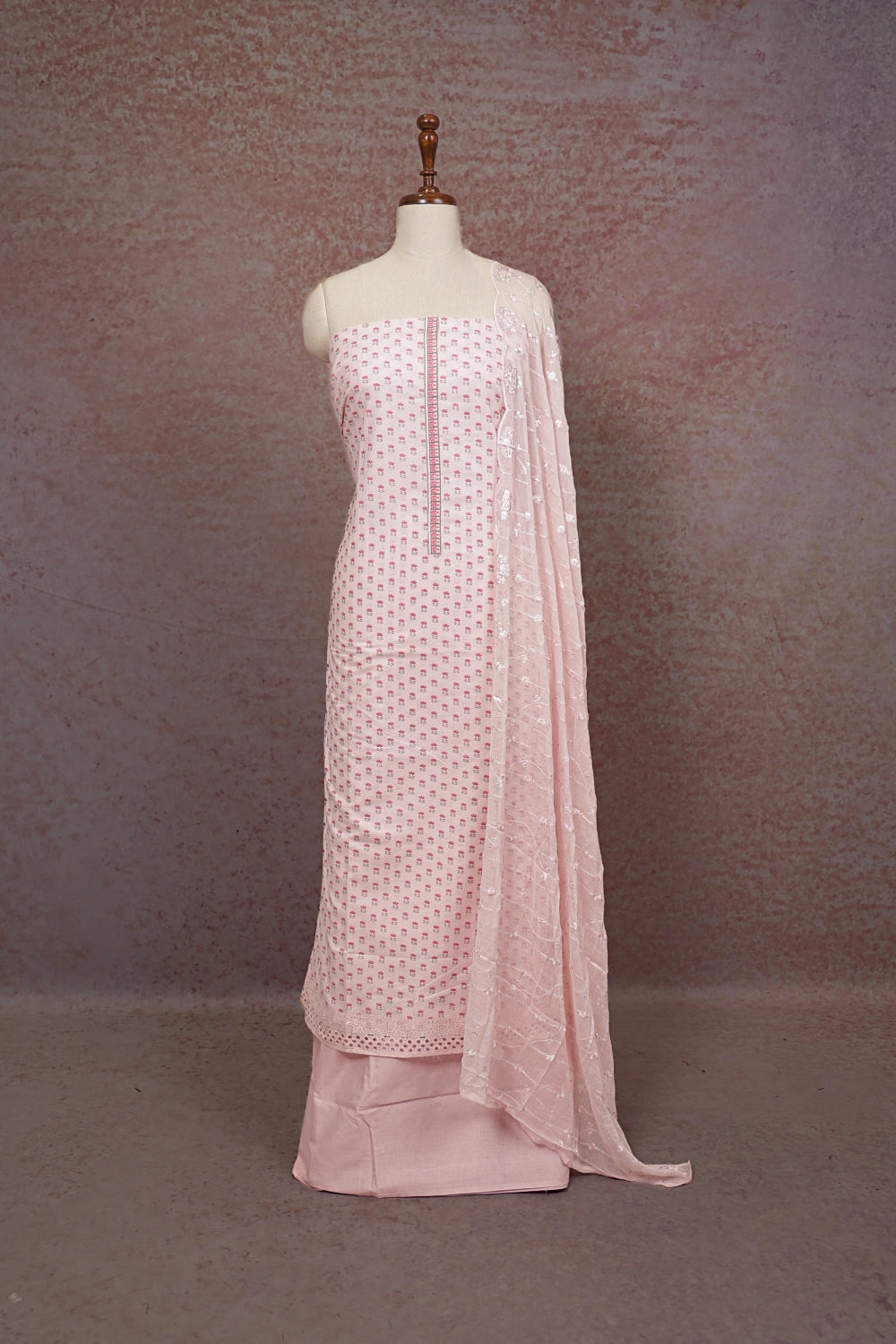 Baby Pink Cotton Printed Unstitched Churidhar Material