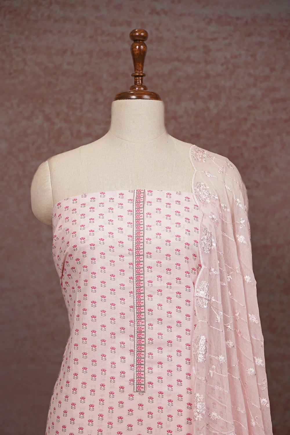 Baby Pink Cotton Printed Unstitched Churidhar Material