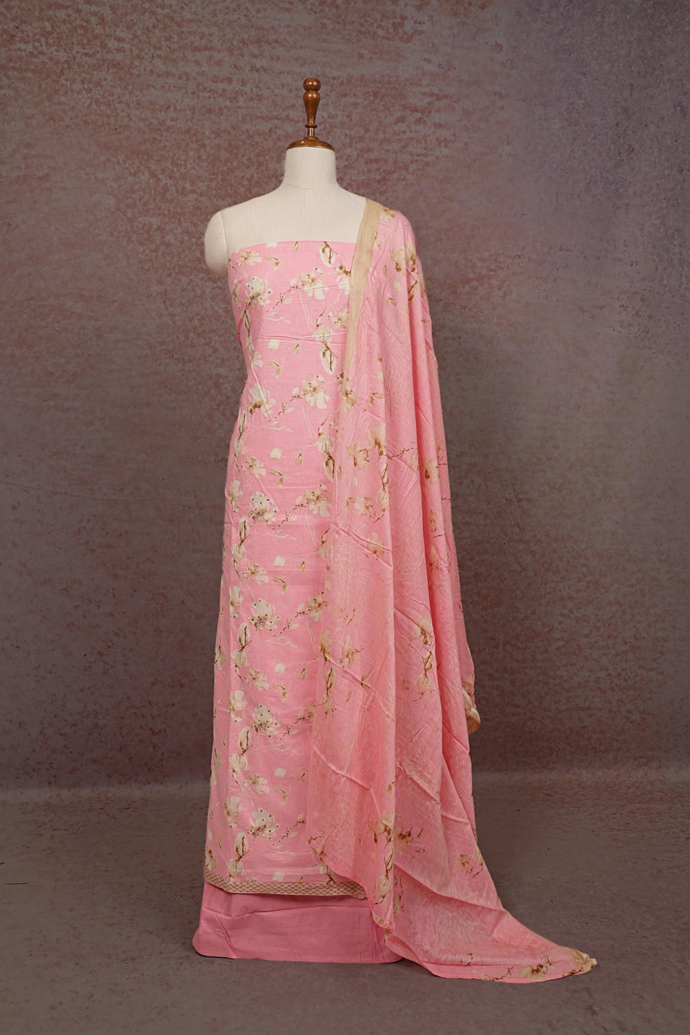 Pink Cotton Printed Unstitched Churidhar Material