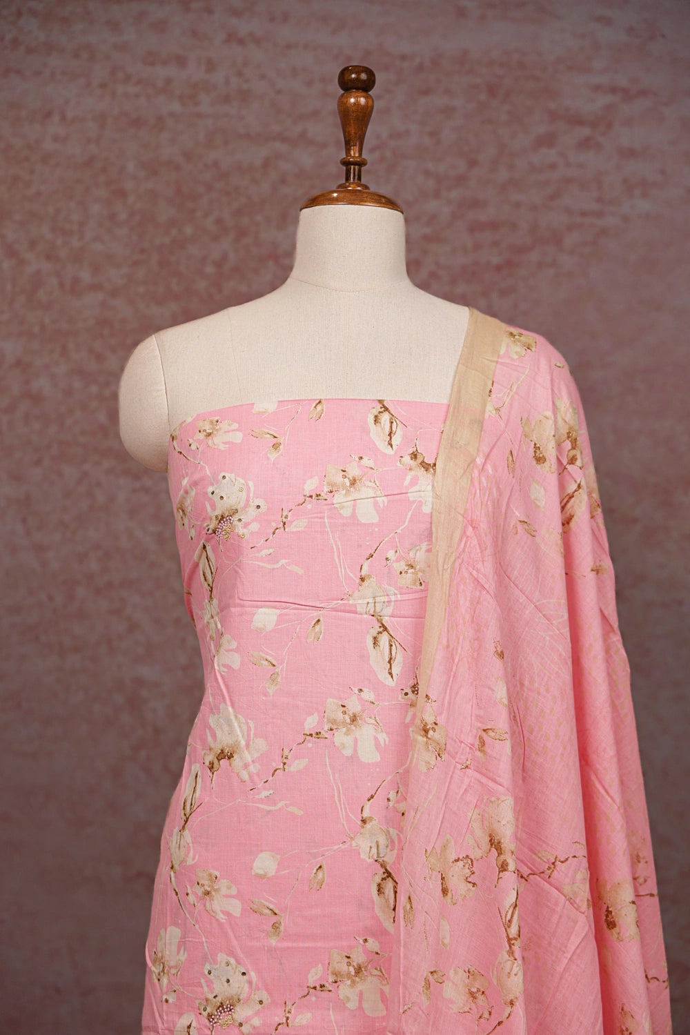 Pink Cotton Printed Unstitched Churidhar Material