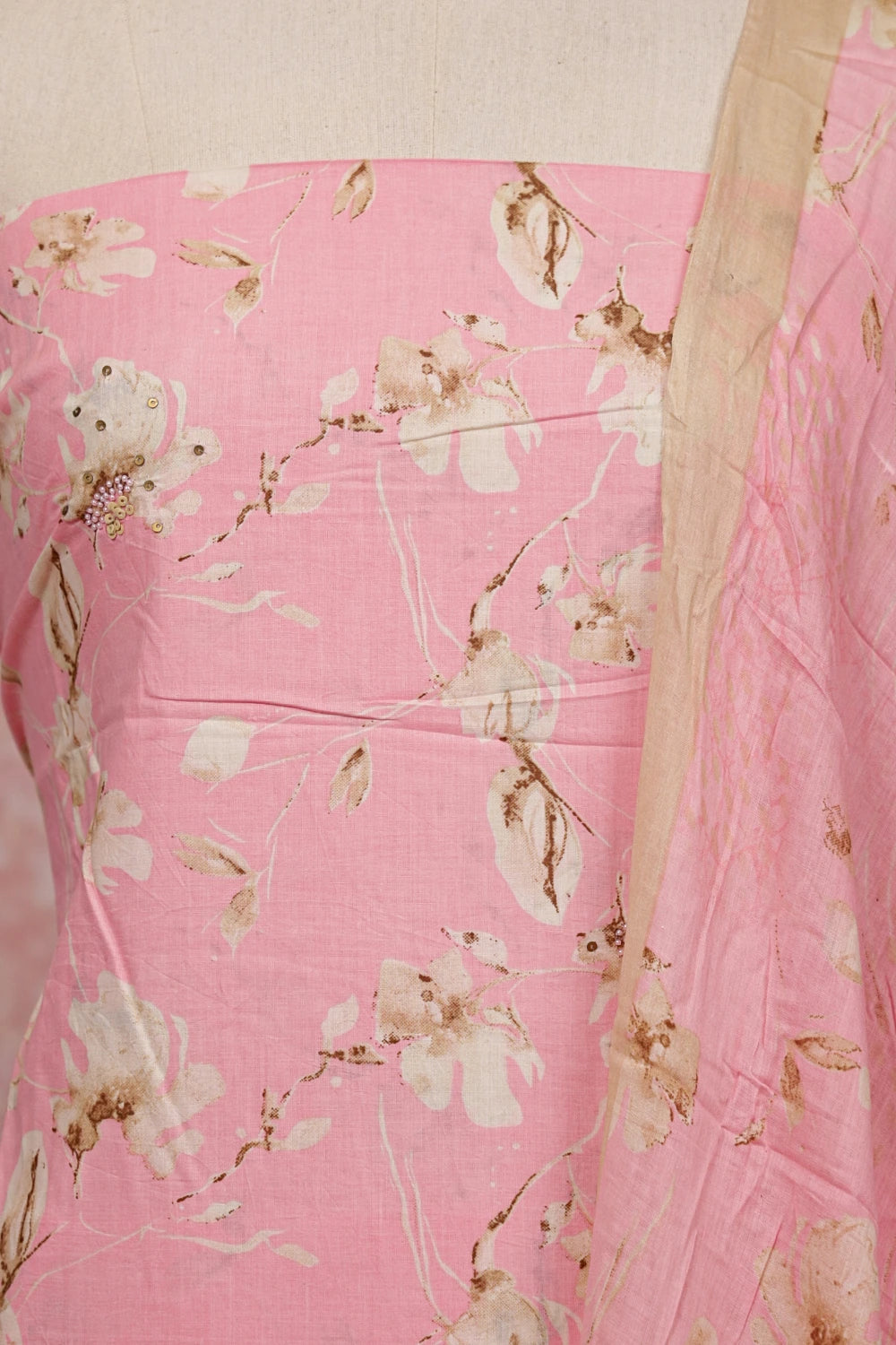 Pink Cotton Printed Unstitched Churidhar Material