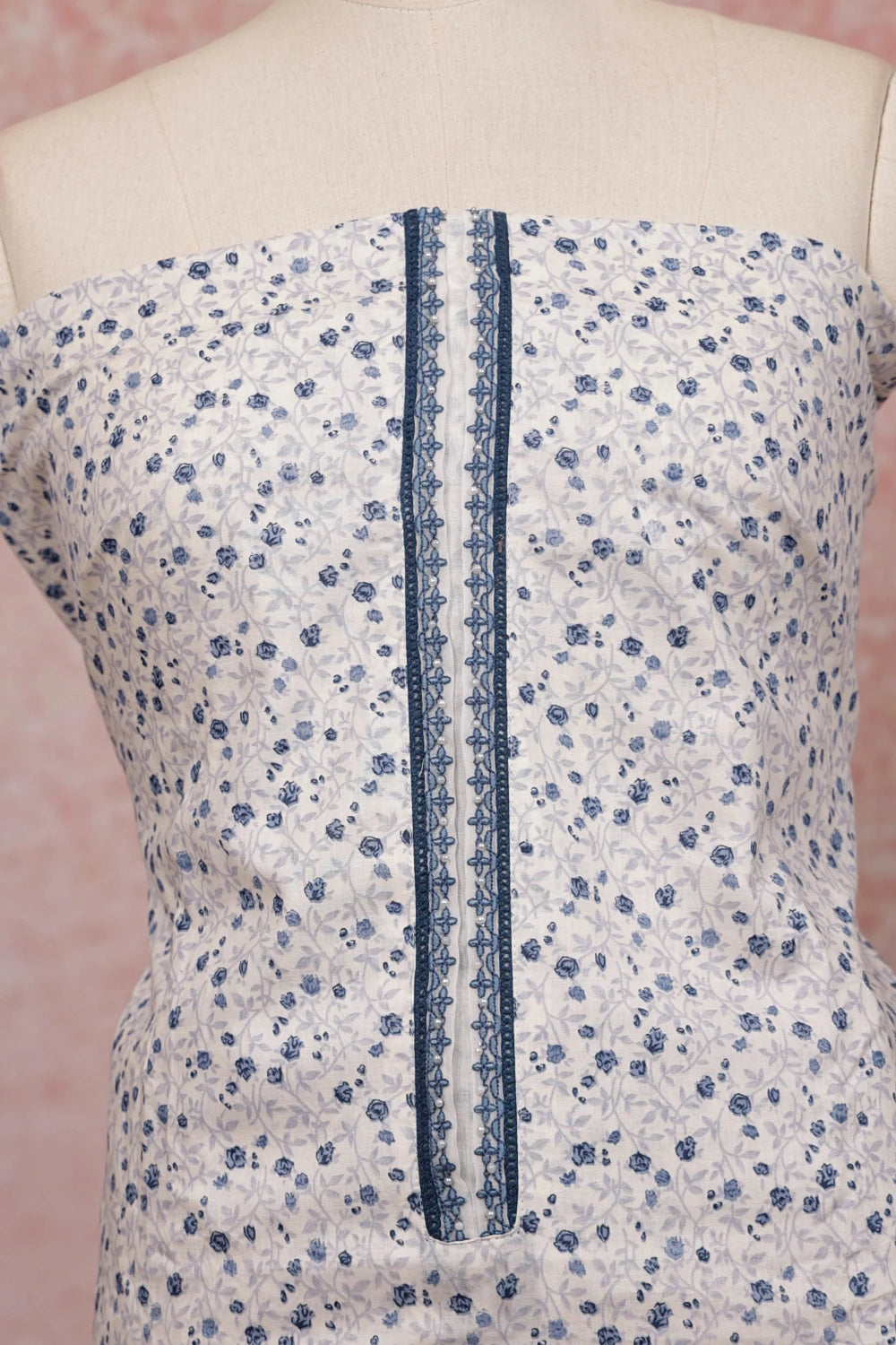White Cotton Printed Unstitched Churidhar Material