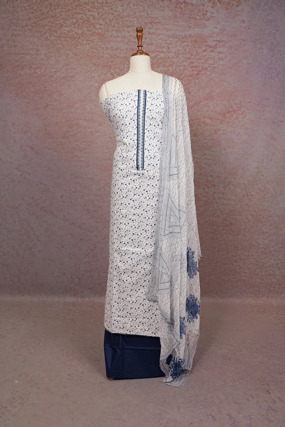 White Cotton Printed Unstitched Churidhar Material