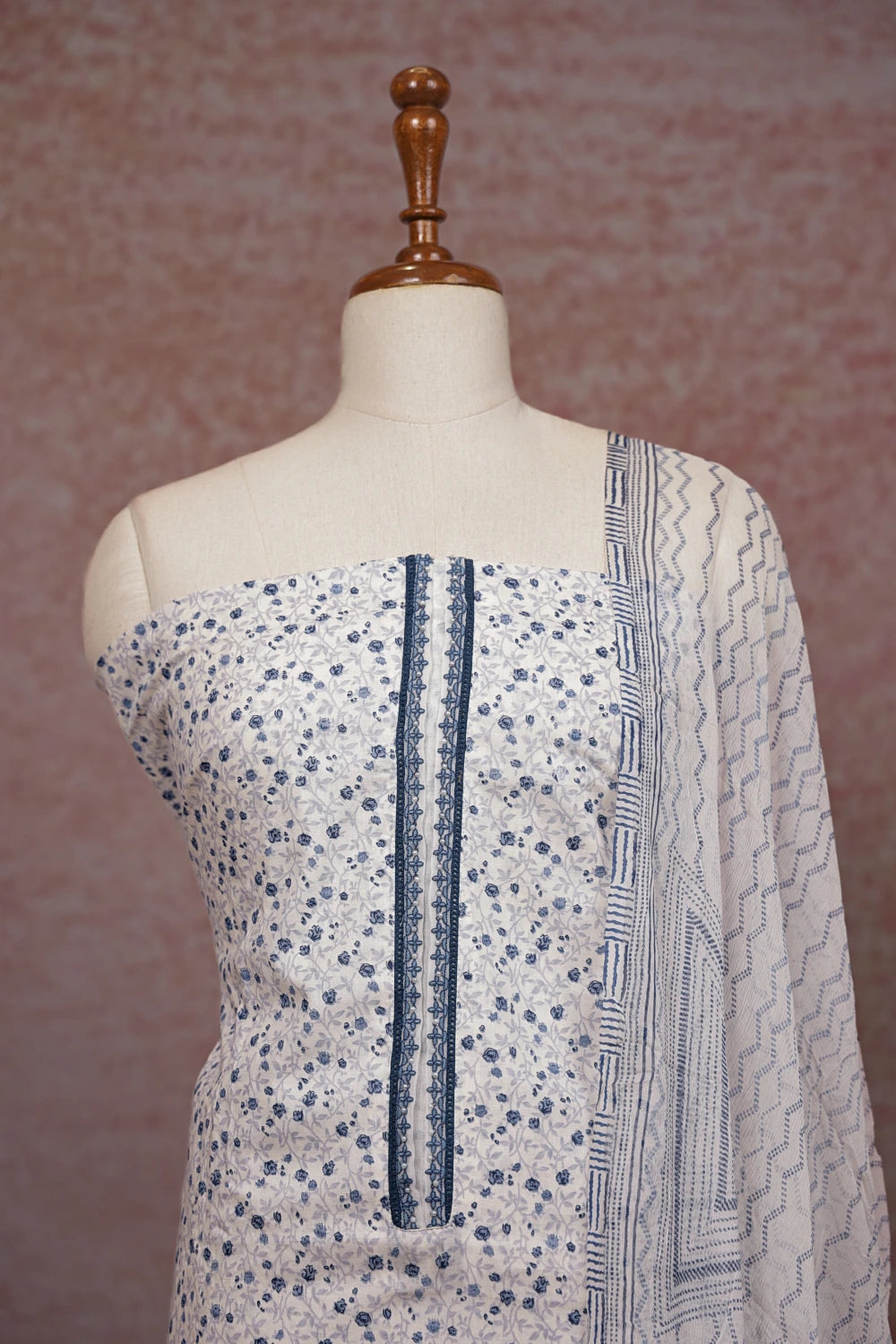 White Cotton Printed Unstitched Churidhar Material