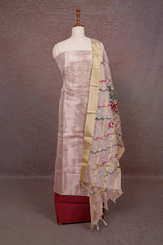 Rose Gold Tissue Beads Work Unstitched Churidhar Material