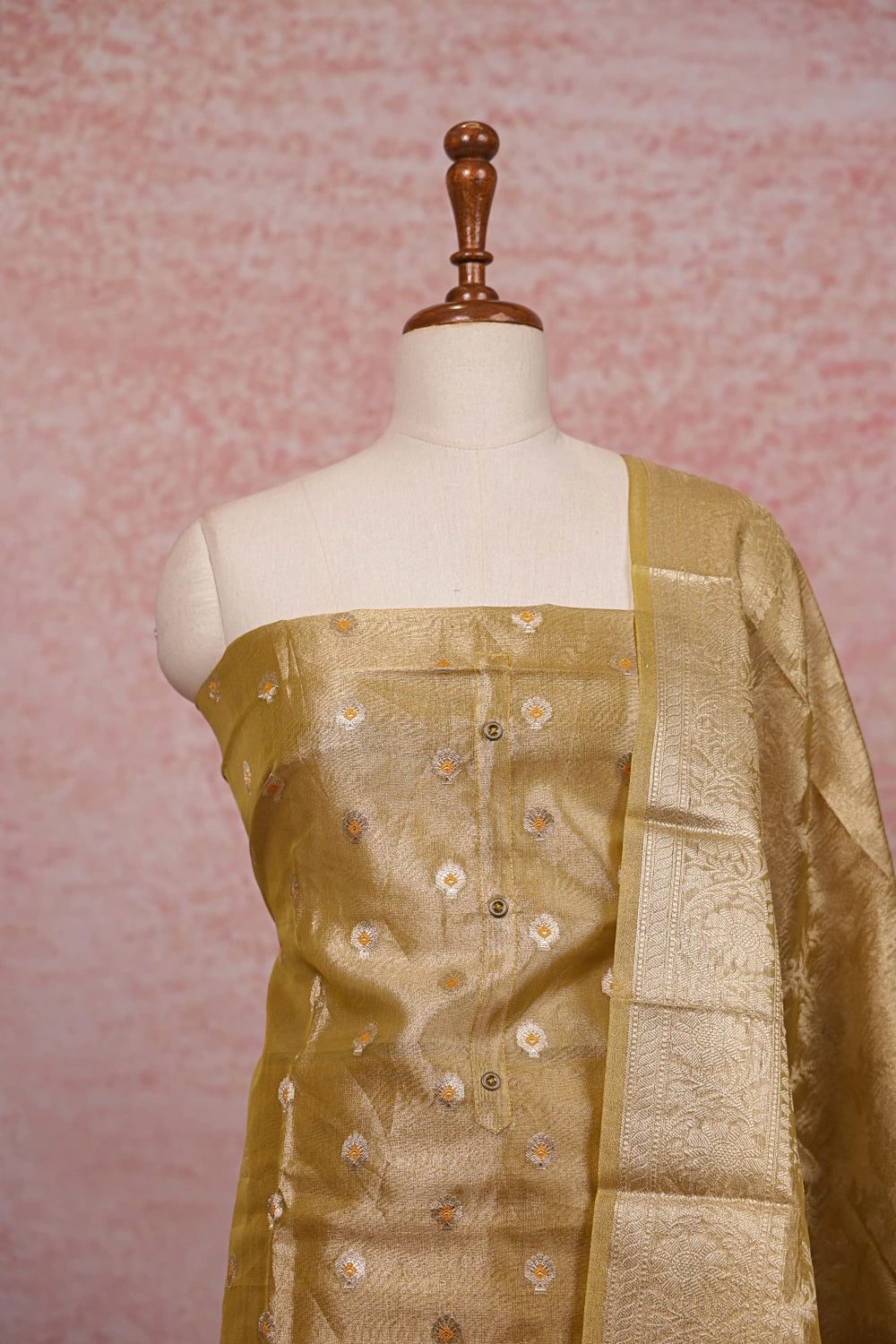 Golden Yellow Tissue Butta Work Unstitched Churidhar Material
