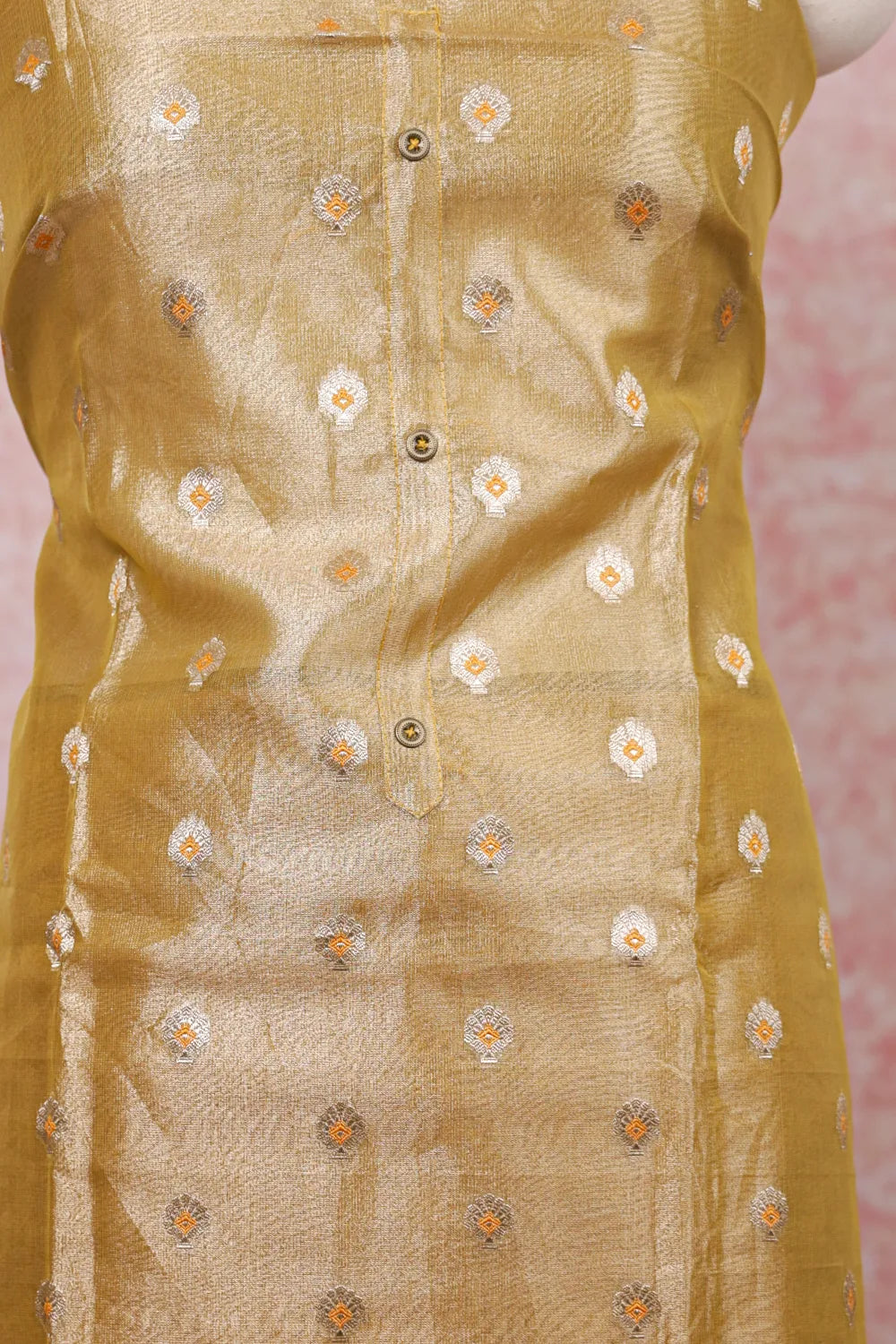 Golden Yellow Tissue Butta Work Unstitched Churidhar Material