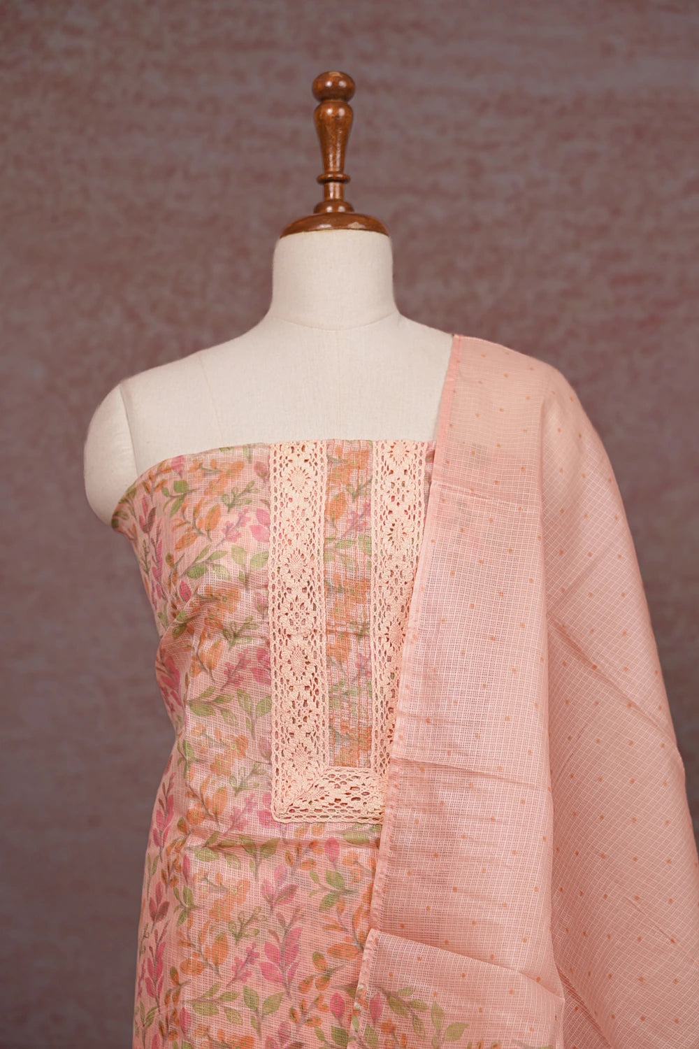 Peach Kota Printed Unstitched Churidhar Material