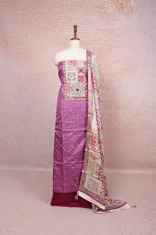 Lavender Semi Chanderi Beads Work Unstitched Churidhar Material