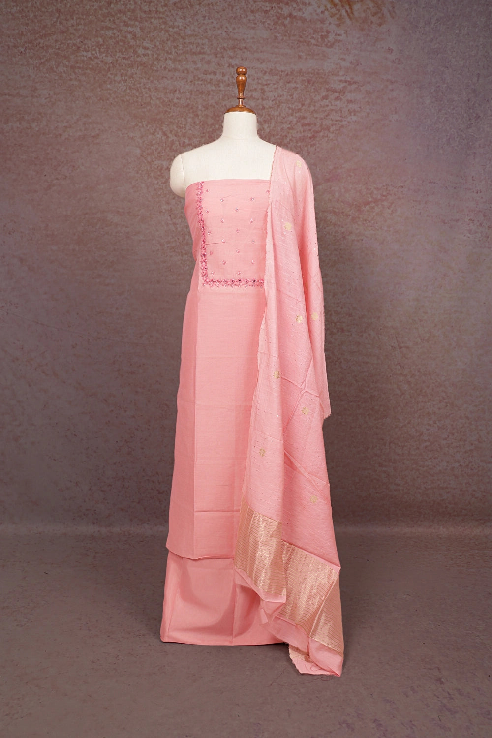 Peach Semi Silk Mirror Work Unstitched Churidhar Material