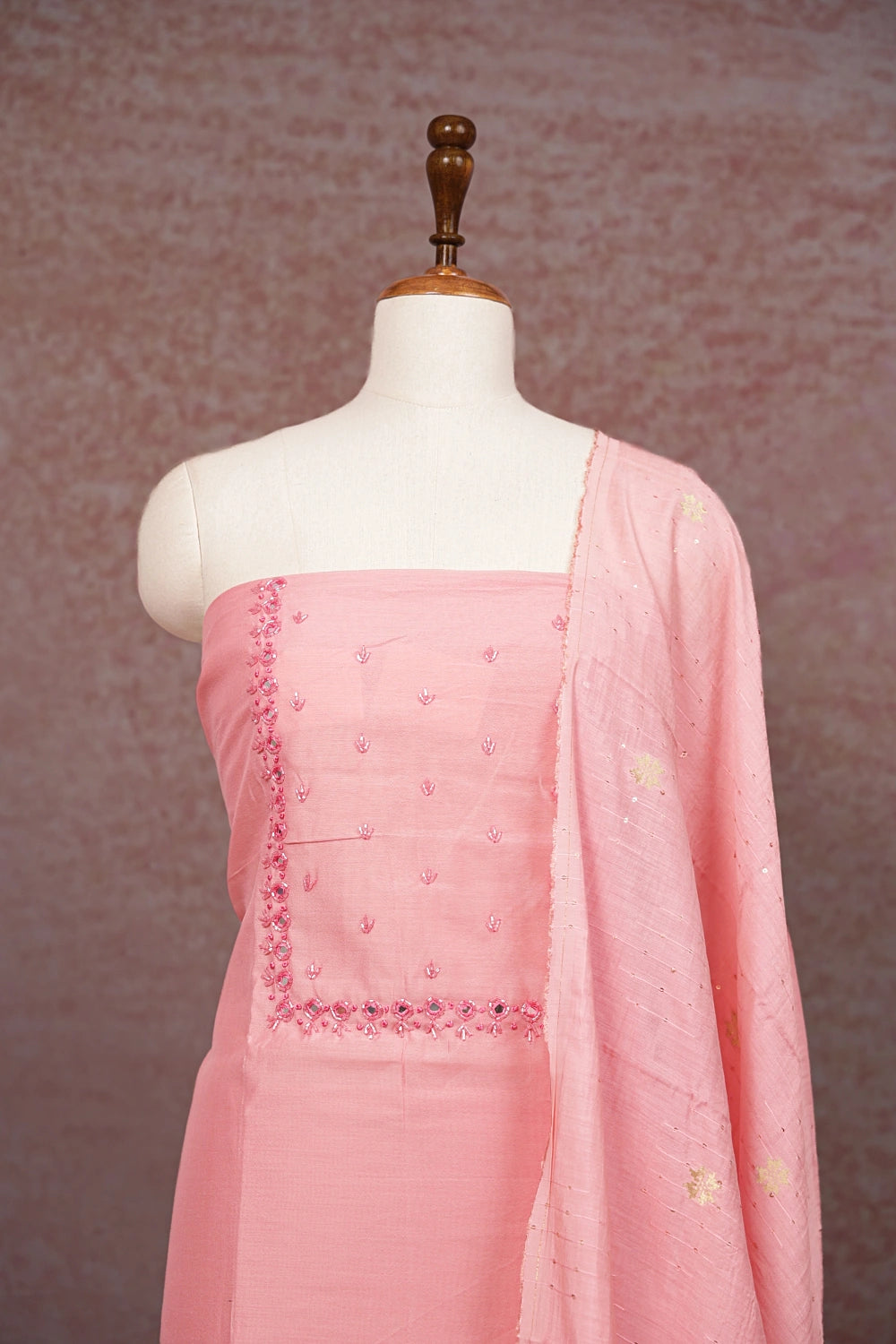 Peach Semi Silk Mirror Work Unstitched Churidhar Material