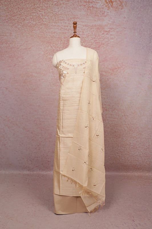 Sandal Semi Silk Beads Work Unstitched Churidhar Material
