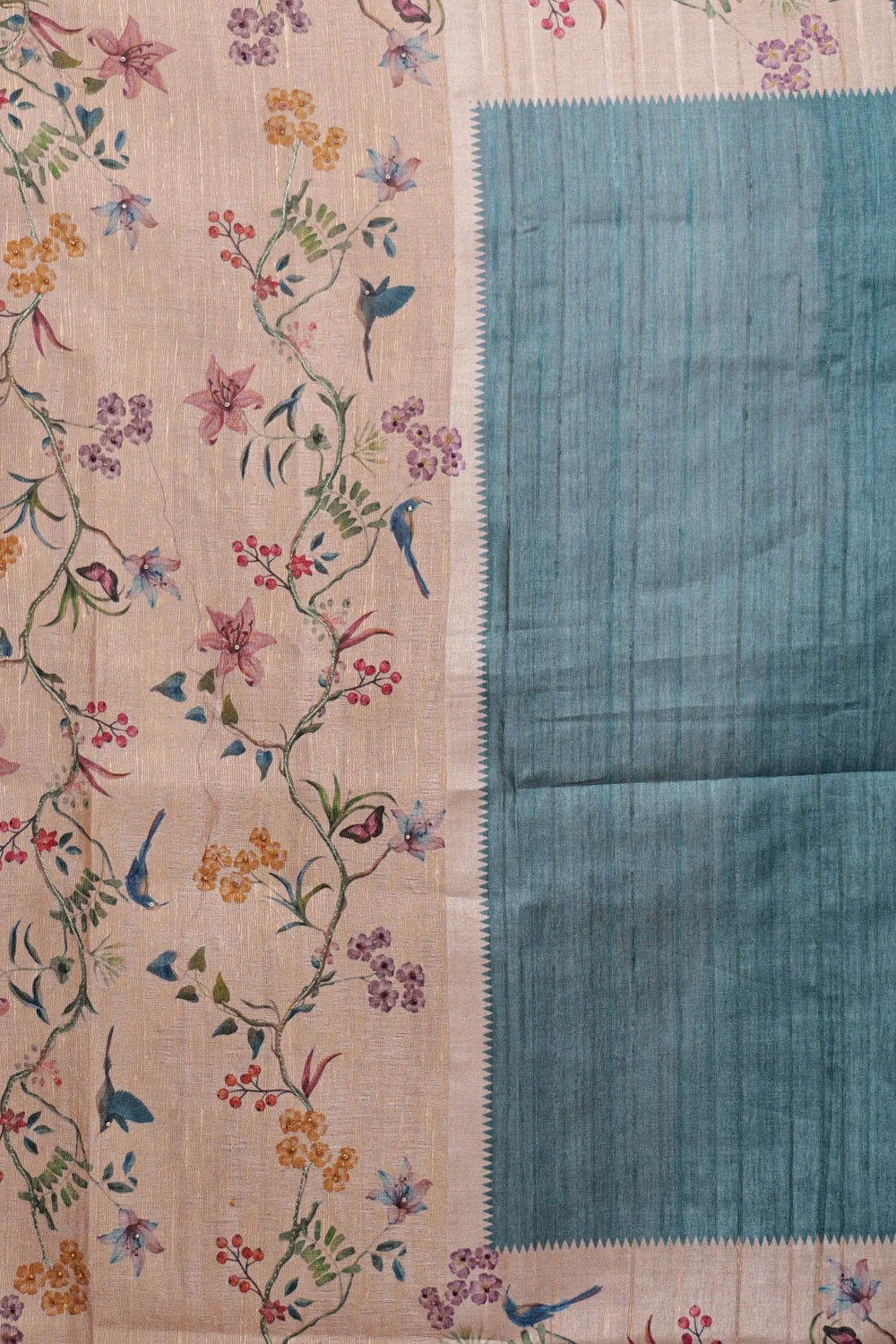 Ash Blue Semi Tussar Printed Unstitched Churidhar Material