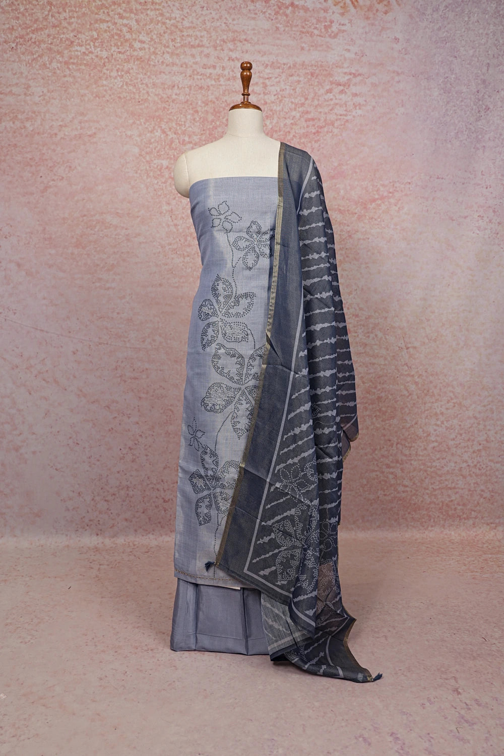 Bluish Grey Tissue Printed Unstitched Churidhar Material