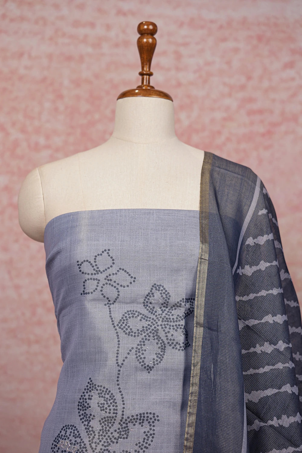 Bluish Grey Tissue Printed Unstitched Churidhar Material