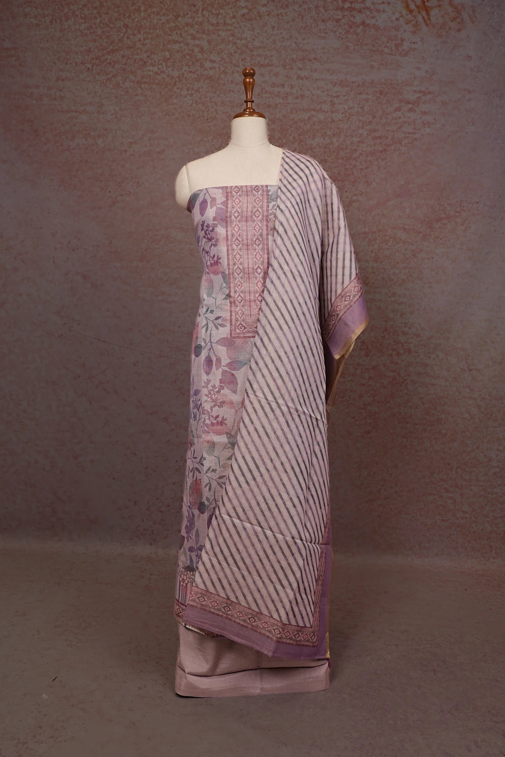 Lavender Tissue Printed Unstitched Churidhar Material