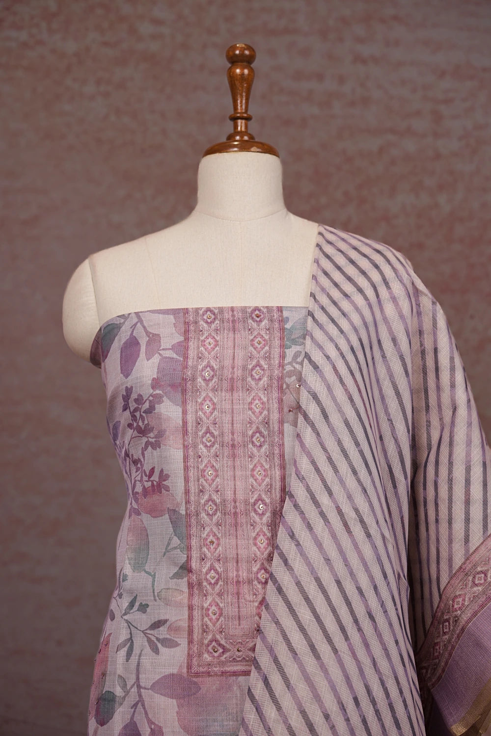 Lavender Tissue Printed Unstitched Churidhar Material